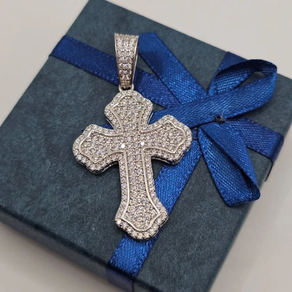 Sterling Silver 925 Rhodium Plated Cross Clear CZ Pendant